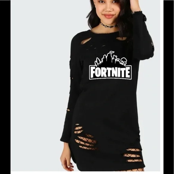 FORTNITE RIPPED DETAIL TSHIRT DRESS - Picture 3 of 16